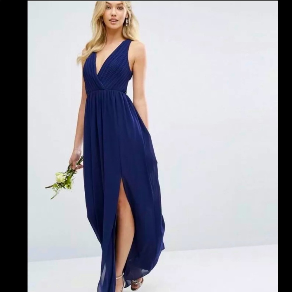 Navy pleated maxi dress with back detail by TFNC